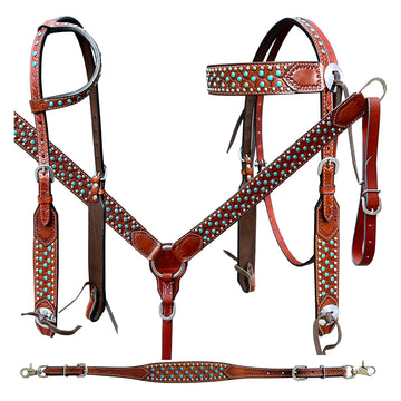 Bar H Equine American Leather Horse Saddle Tack One Ear Headstall | Breast Collar Browband Wither Strap Set BER259